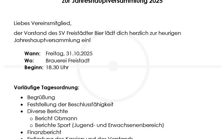 Einladung zur Jahreshauptversammlung 2025