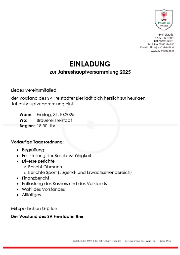 Read more about the article Einladung zur Jahreshauptversammlung 2025