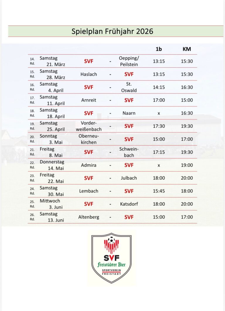 Spielplan Frühjahr 2026